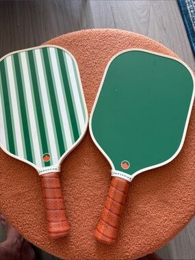 2 Tangerine Green Striped and Solid Pickleball Paddles - Pair